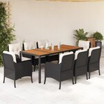 vidaXL Ensemble à manger de jardin 9Pièces coussins noir résine tressée