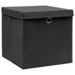 vidaXL Boîtes de rangement avec couvercles 4 Pièces 28x28x28 cm Noir
