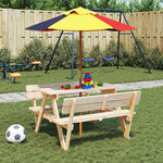 vidaXL Table de pique-nique pour 4 enfants avec parasol bois de sapin