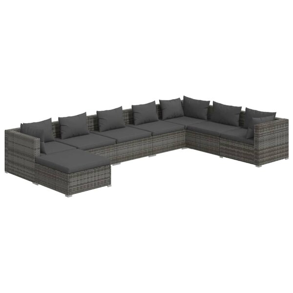 vidaXL Salon de jardin 8 Pièces avec coussins Résine tressée Gris