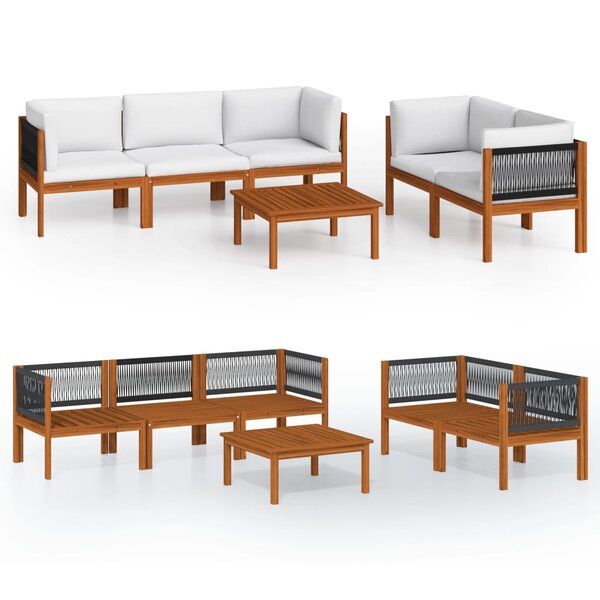 vidaXL Salon de jardin 6 pièces avec coussins  bois d'acacia crème et corde