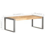 vidaXL Table basse 110x60x40 cm Bois de manguier brut
