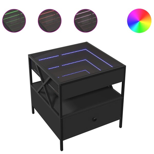 vidaXL Table basse avec LED Infinity noir 50x50x51 cm