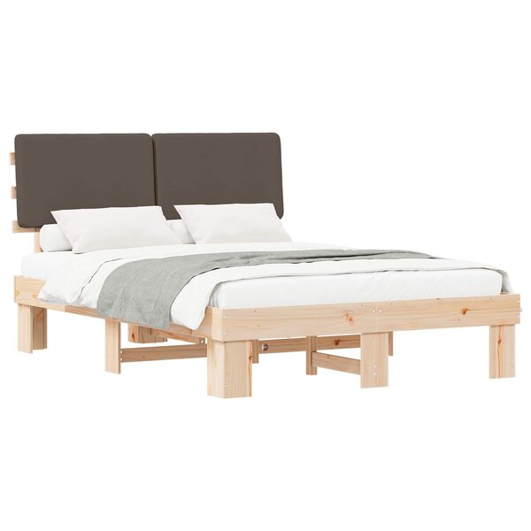 vidaXL Cadre de lit avec tête de lit rembourrée Taupe 135 x 190 cm