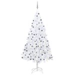 vidaXL Arbre de Noël artificiel pré-éclairé et boules blanc 210 cm PVC