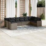 vidaXL Salon de jardin avec coussins 10 Pièces gris résine tressée