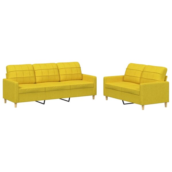 vidaXL Ensemble de canapés 2 Pièces avec coussins Jaune clair Tissu