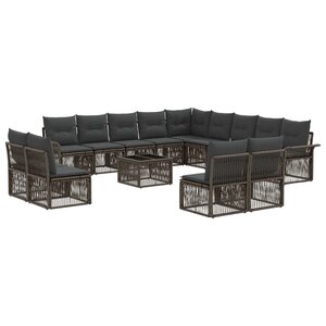 vidaXL Ensemble de canapé de jardin 14 Pièces Gris polyrotin