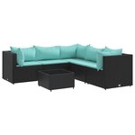 vidaXL Salon de jardin 6 Pièces avec coussins Noir Résine tressée