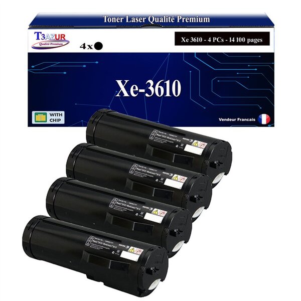 T3AZUR -4x Toners compatibles avec Xerox Phaser 3610  3610Vdn / WorkCentre 3615  3615Vdn (106R02722/ 106R02731/ 106R02720) - Noir