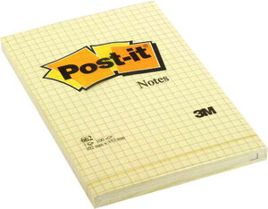Bloc 100 Feuilles Notes adhésives jaune 102 x 152 mm  quadrillé POST-IT