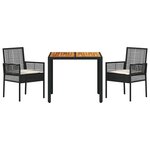vidaXL Ensemble de jardin 3 pièces avec coussins en poly rattan noirs.