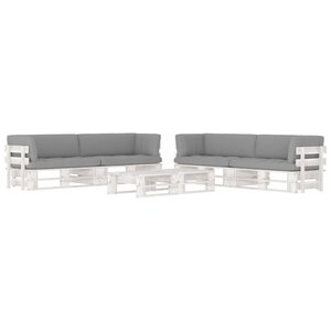 Salon de jardin meuble d'extérieur ensemble de mobilier palette 6 pièces et coussins pin imprégné de blanc 02_0018468