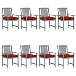 vidaXL Chaises de jardin et coussins lot de 8 Bois acacia solide Gris
