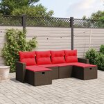 vidaXL Salon de jardin 6 Pièces avec coussins marron résine tressée