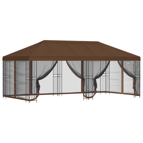 vidaXL Gazebo avec murs latéraux 6 x 3 m Marron Polyester et Acier
