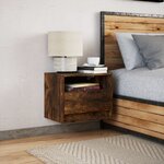 vidaXL Table de chevet murale avec lumières LED chêne fumé