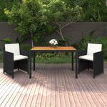 vidaXL Ensemble à manger de jardin coussins 3Pièces Résine tressée Noir