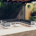 vidaXL Salon de jardin 12 Pièces avec coussins blanc bois de pin solide