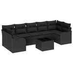 vidaXL Set de salon de jardin 8 pièces avec des coussins en poly rotin noir