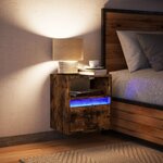 vidaXL Table de chevet murale avec lumières LED chêne fumé