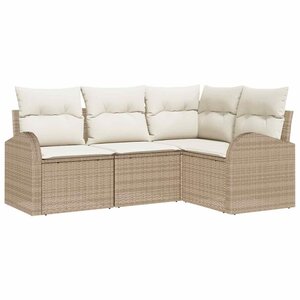 vidaXL Ensemble de canapé de jardin 4 Pièces Beige et blanc Poly rotin