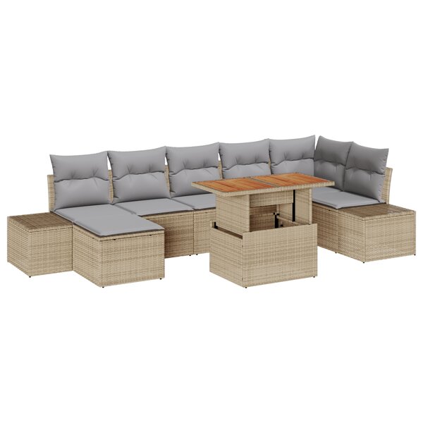 vidaXL Ensemble de salle à manger de jardin 8 pièces avec coussins en poly rotin beige et acacia