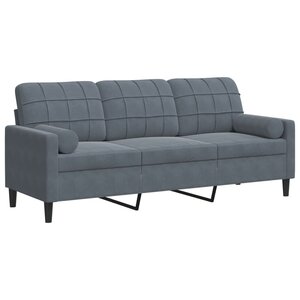 vidaXL Canapé 3 places avec oreillers gris foncé 180 cm velours
