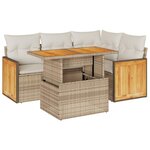 vidaXL Salon de jardin avec coussins 5 Pièces beige résine tressée acacia