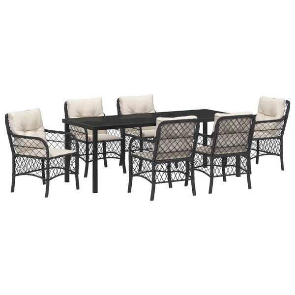 vidaXL Ensemble de Salle à Manger de Jardin 7 Pièces Avec Coussins Noir en Poly Rattan