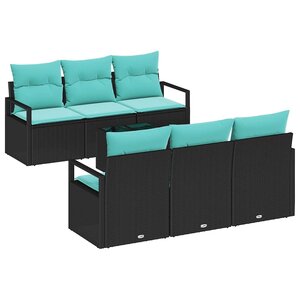 vidaXL Ensemble de Canapés 7 Pièces Noir et turquoise polyrotin
