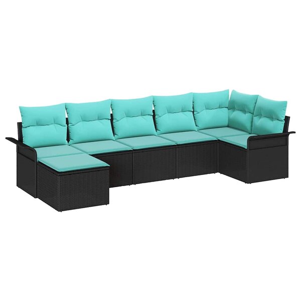 vidaXL Ensemble de canapé de jardin avec stockage 7 Pièces Noir polyrotin