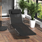 Chaise longue pliante bain de soleil inclinable transat textilène lit jardin plage 182L x 56l x 24 5H cm noir