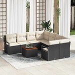 vidaXL Ensemble de canapé de jardin avec coussin 9 Pièces Noir Poly rotin