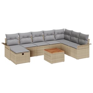 vidaXL Ensemble de canapé de jardin 9 pièces avec coussins beige et polyrotin