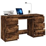 Bureau table poste de travail meuble d'ordinateur informatique étude chêne fumé 140 x 50 x 77 cm bois d'ingénierie brun 02_0023586