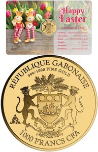 Pièce de monnaie en Or 1000 Francs g 0.031 (1/1000 oz) Millésime  EASTER BUNNIES 1/1000