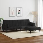 vidaXL Canapé-lit à 2 places avec repose-pied noir tissu