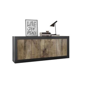 Buffet bois vintage 4 portes - Noir et bois 207 x 43 x Hauteur 86 cm