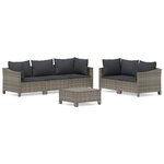 vidaXL Salon de jardin 6 Pièces avec coussins Gris Résine tressée
