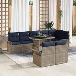 vidaXL Ensemble de canapé de jardin avec coussin 9 Pièces Gris Poly rotin