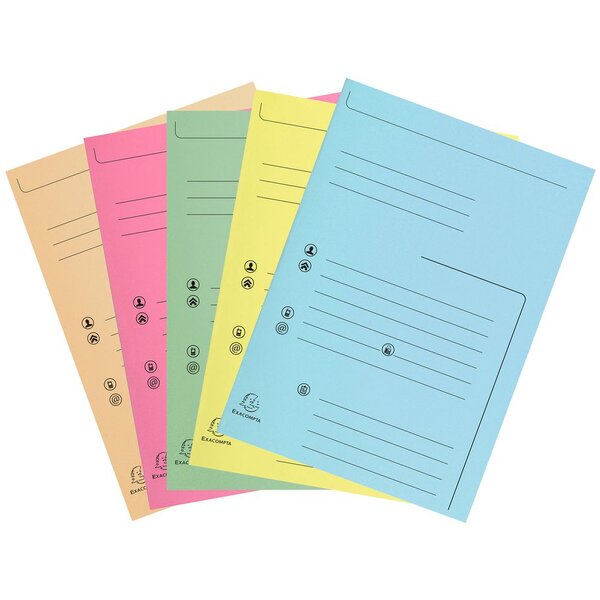 Chemises  dossier 2 rabats préimprimée capacité de 200 feuilles A4, carte 240 x 320 mm, Assortis (paquet 25 unités)