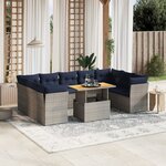 vidaXL Salon de jardin 10 Pièces avec coussins gris résine tressée