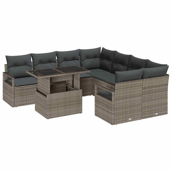 vidaXL Ensemble de canapé de jardin 9 Pièces Gris Poly rotin