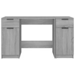 Bureau table poste de travail meuble d'ordinateur informatique étude avec armoire latérale sonoma bois d'ingénierie gris 02_0023397
