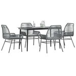 vidaXL Ensemble à manger jardin coussins 5 Pièces gris poly rotin verre
