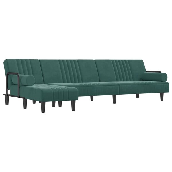 vidaXL Canapé-lit en forme de L vert foncé 260x140x70 cm velours