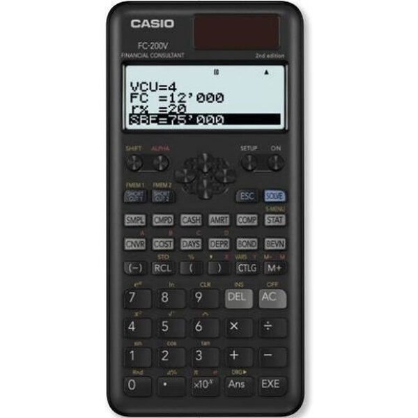 Calculatrice scientifique FC-200V - Ecran 4 lignes - Alimentation solaire - 103 g
