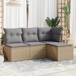 vidaXL Salon de jardin avec coussins 4 Pièces beige résine tressée