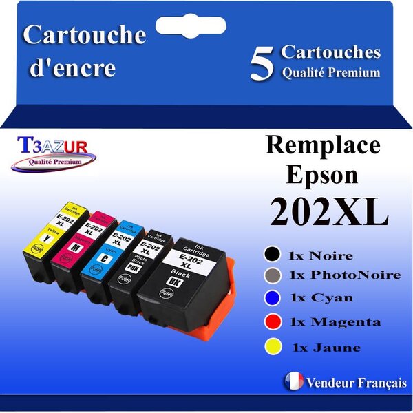 T3AZUR- 5 Cartouches Compatibles pour Epson 202 XL